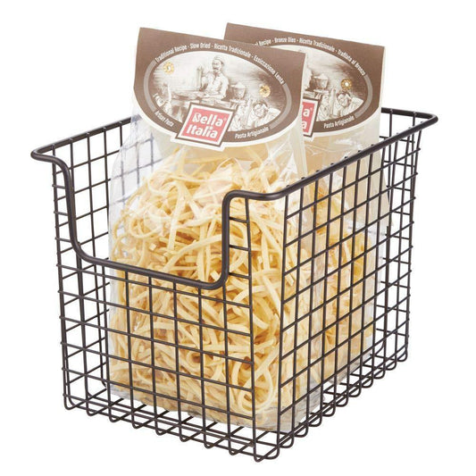Get household metal kitchen pantry food storage organizer basket bin farmhouse grid design or cabinets cupboards shelves holds potatoes onions fruit 8 wide 8 pack bronze