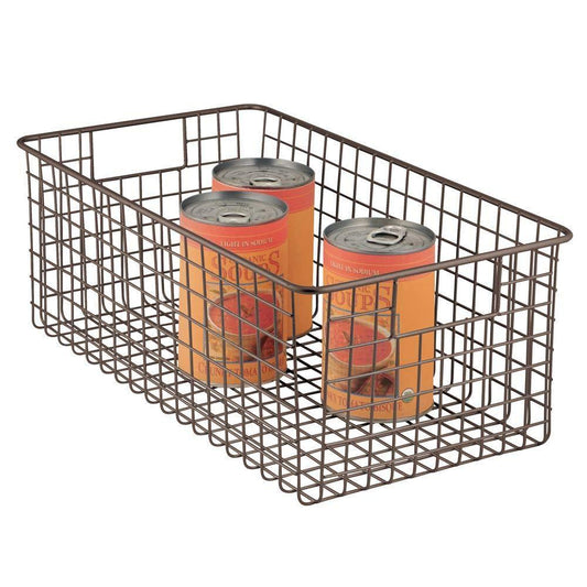 Featured farmhouse decor metal wire food organizer storage bin basket with handles for kitchen cabinets pantry bathroom laundry room closets garage 16 x 9 x 6 in 8 pack bronze