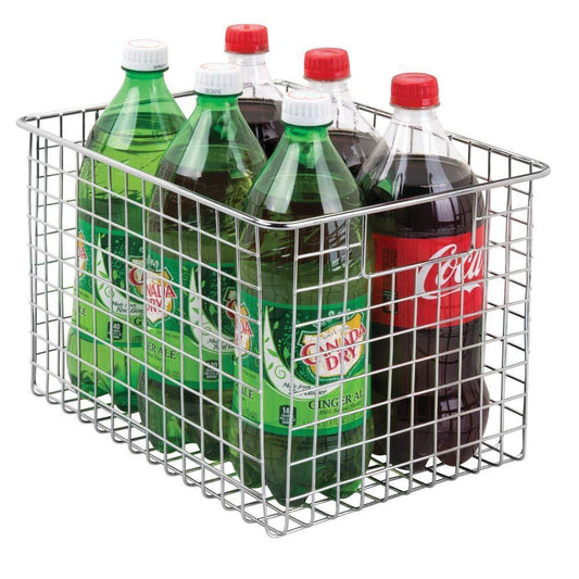 Buy now large heavy duty metal wire storage organizer bin basket built in handles for food storage kitchen cabinet pantry closet bedroom bathroom garage 12 x 9 x 8 pack of 4 chrome