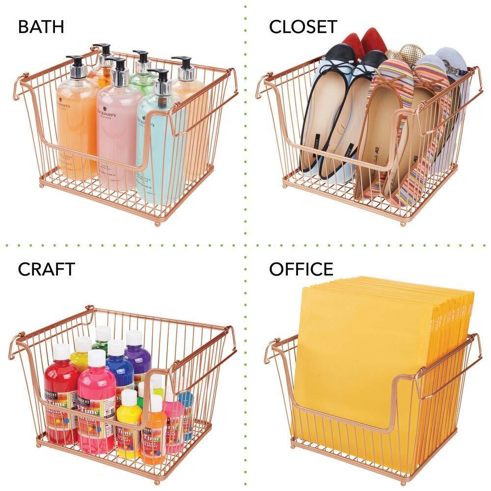 Related modern stackable metal storage organizer bin basket with handles open front for kitchen cabinets pantry closets bedrooms bathrooms large 6 pack copper