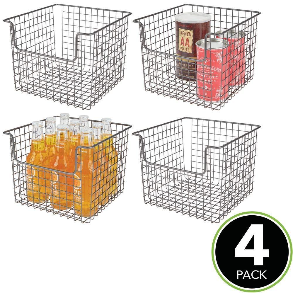 Buy metal wire open front organizer basket for kitchen pantry cabinet shelf holds canned goods baking supplies boxed food mixes fruits vegetables snacks 10 wide 4 pack graphite gray