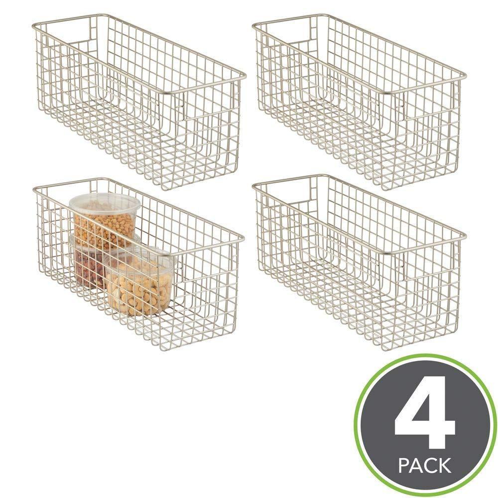 Purchase farmhouse decor metal wire food storage organizer bin basket with handles for kitchen cabinets pantry bathroom laundry room closets garage 16 x 6 x 6 4 pack satin