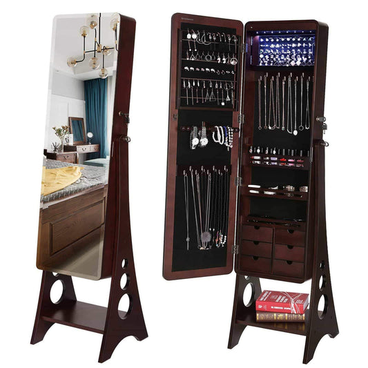 Storage organizer songmics 8 leds jewelry cabinet armoire with beveled edge mirror gorgeous jewelry organizer large capacity brown patented ujjc89k