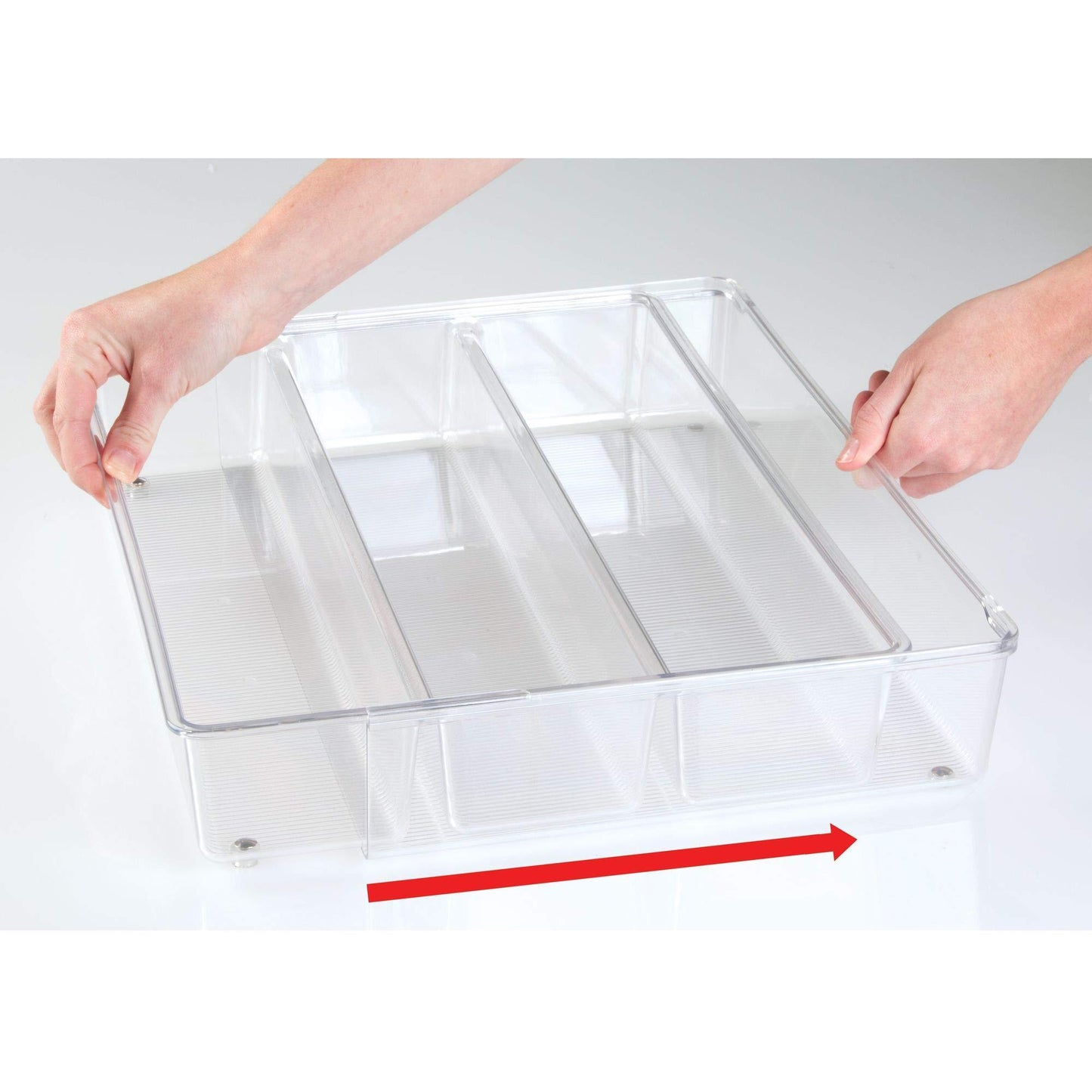 best adjustable expandable 4 compartment kitchen cabinet drawer organizer tray divided sections for cutlery serving cooking utensils gadgets bpa free food safe 3 deep pack of 2 clear