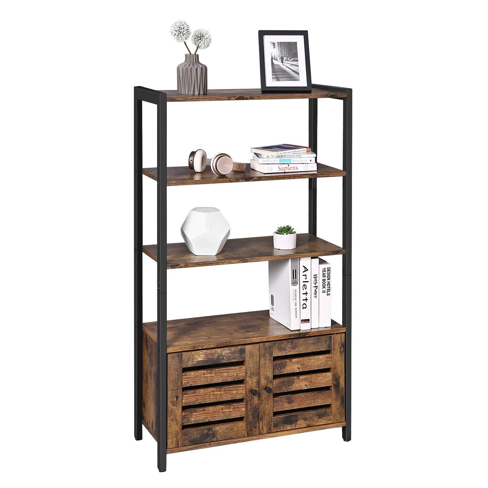 Discover vasagle industrial storage cabinet bookshelf bookcse bathroom floor cabinet with 3 shelves and 2 shutter doors in living room study bedroom multifunctional rustic brown ulsc75bx