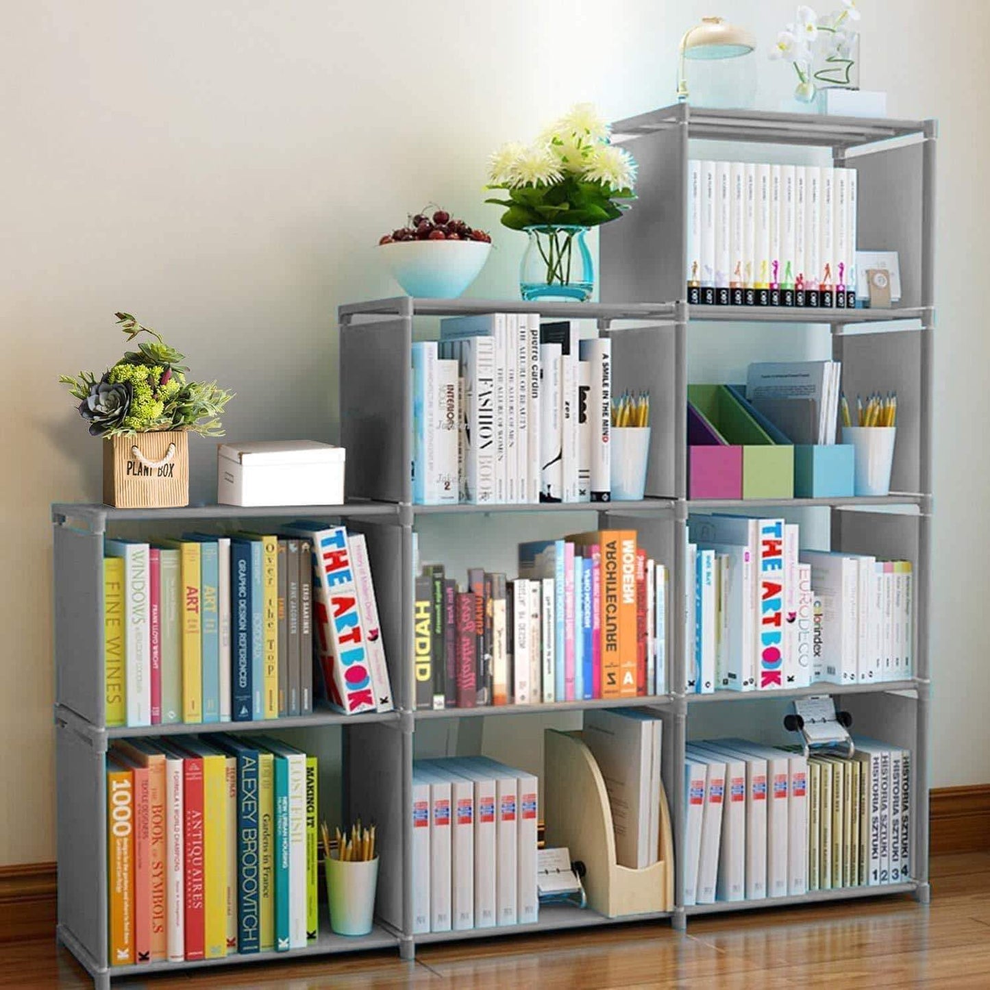 Exclusive clewiltess 9 cube diy storage bookcase bookshelf for kids home furniture storage shelves closet organizer rack cabinet for bedroom living room office grey