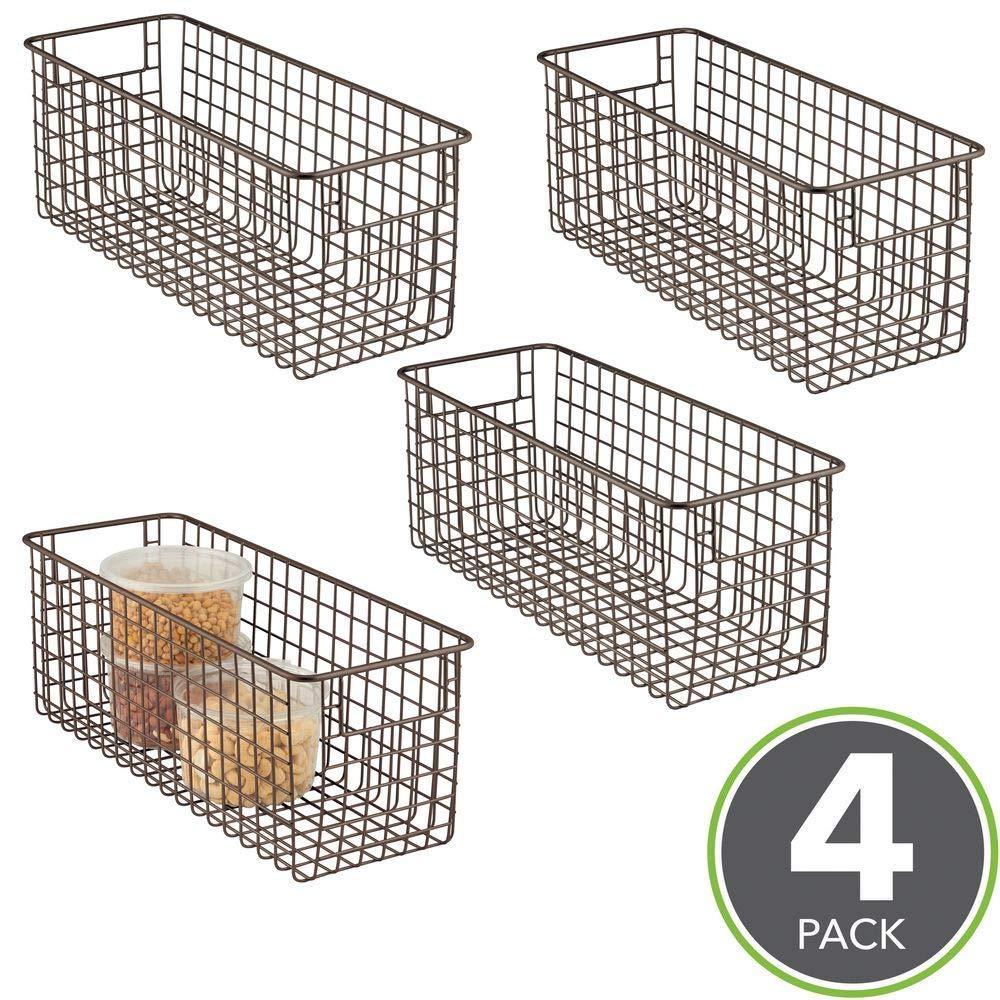 Buy now farmhouse decor metal wire food storage organizer bin basket with handles for kitchen cabinets pantry bathroom laundry room closets garage 16 x 6 x 6 4 pack bronze