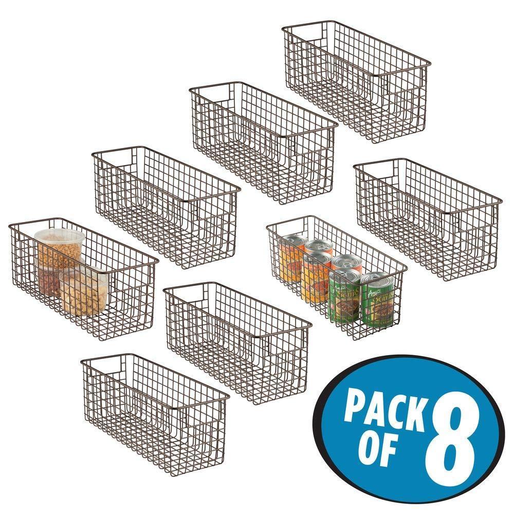 Featured farmhouse decor metal wire food storage organizer bin basket with handles for kitchen cabinets pantry bathroom laundry room closets garage 16 x 6 x 6 8 pack bronze