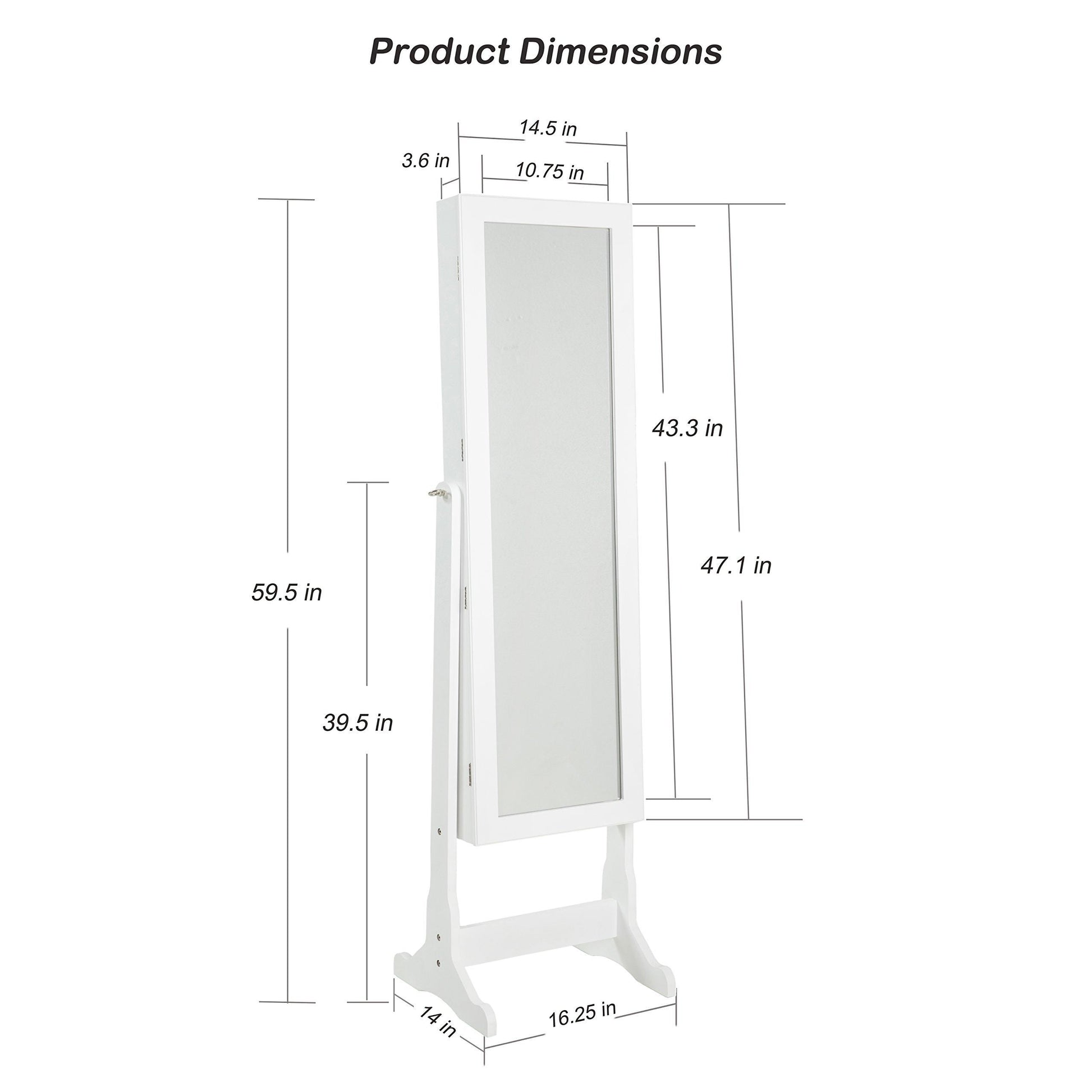 Storage organizer finnhomy lockable mirrored jewelry armoire storage organizer free standing makeup cabinet holder w led light stand for ring necklace earring cosmetics broach bracelet white