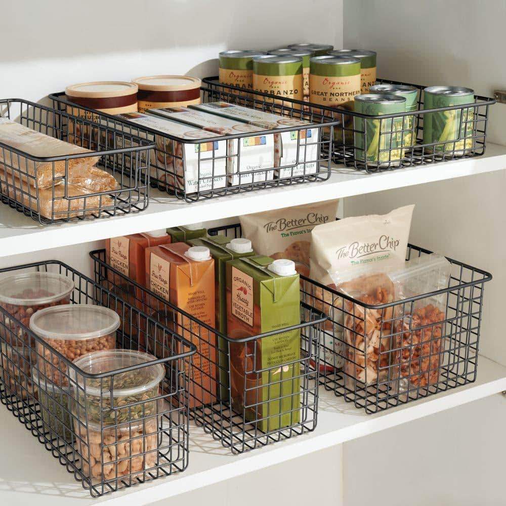 Discover the farmhouse decor metal wire food storage organizer bin basket with handles for kitchen cabinets pantry bathroom laundry room closets garage 16 x 6 x 6 8 pack bronze