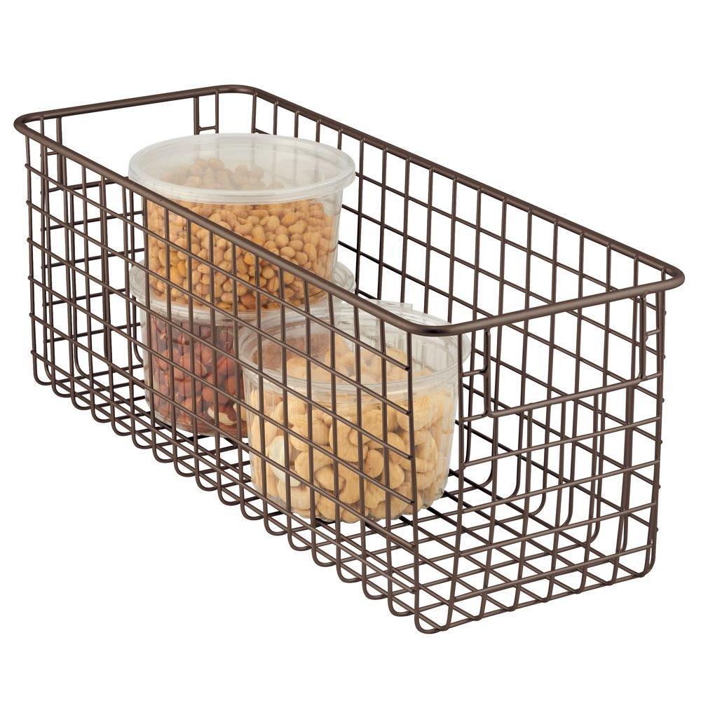 Buy farmhouse decor metal wire food storage organizer bin basket with handles for kitchen cabinets pantry bathroom laundry room closets garage 16 x 6 x 6 4 pack bronze