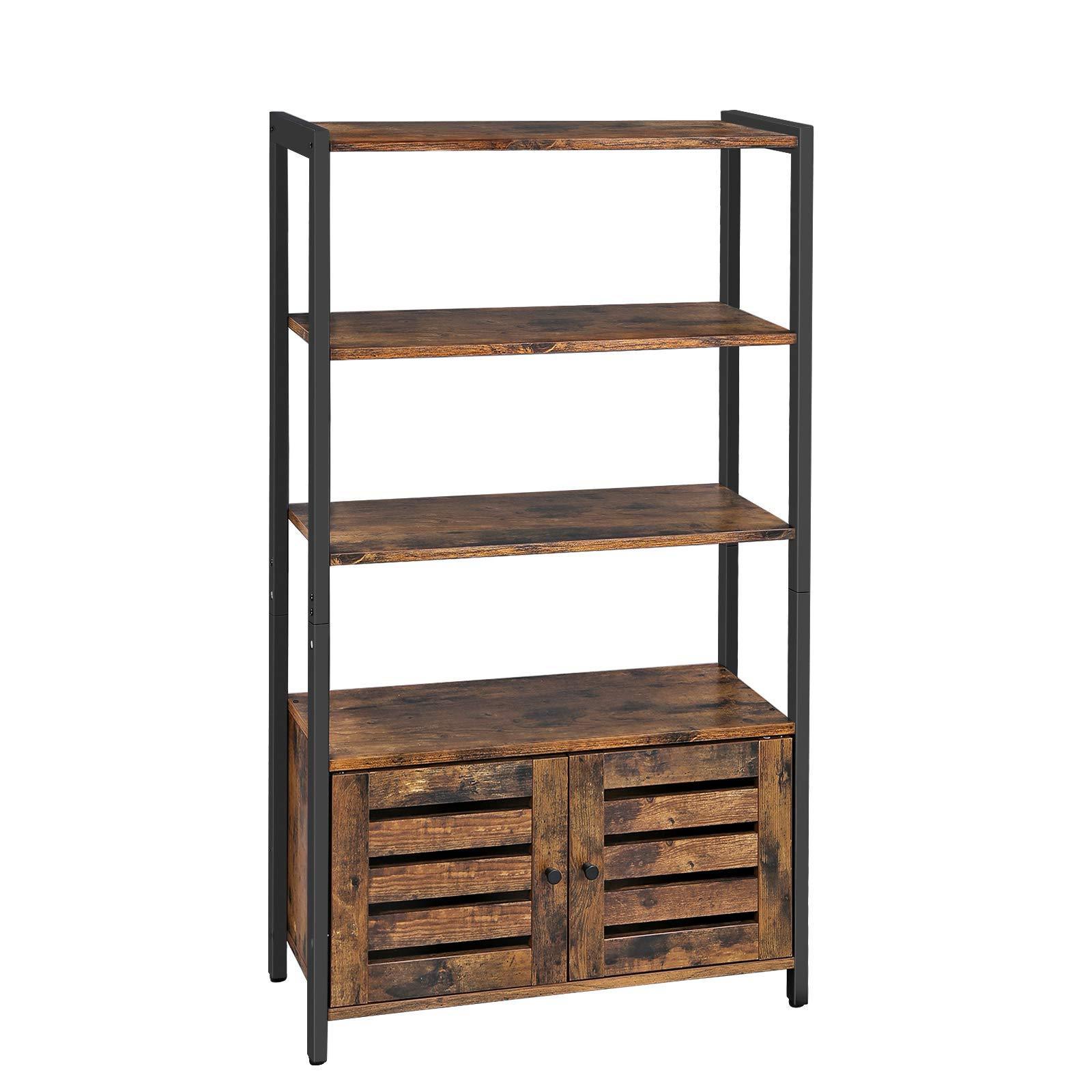 Buy vasagle industrial storage cabinet bookshelf bookcse bathroom floor cabinet with 3 shelves and 2 shutter doors in living room study bedroom multifunctional rustic brown ulsc75bx