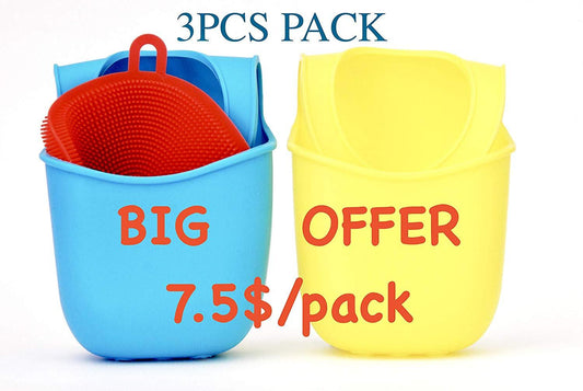 2Pcs Hanging Silicone Sponge Holder and 1Pc Round Red Sponge for Kitchen Sink Caddy Bathroom Countertop Dispenser Faucet Soap Toothbrush Scrubber with