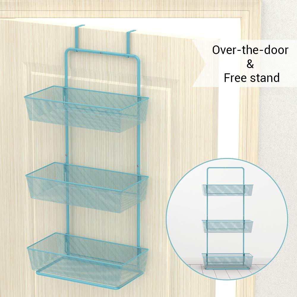 NEX Over the Door Basket Organizer, 3-Tier Mesh Basket Hanging Storage Unit Over Door Pantry Rack Organizer (Aqua Blue)
