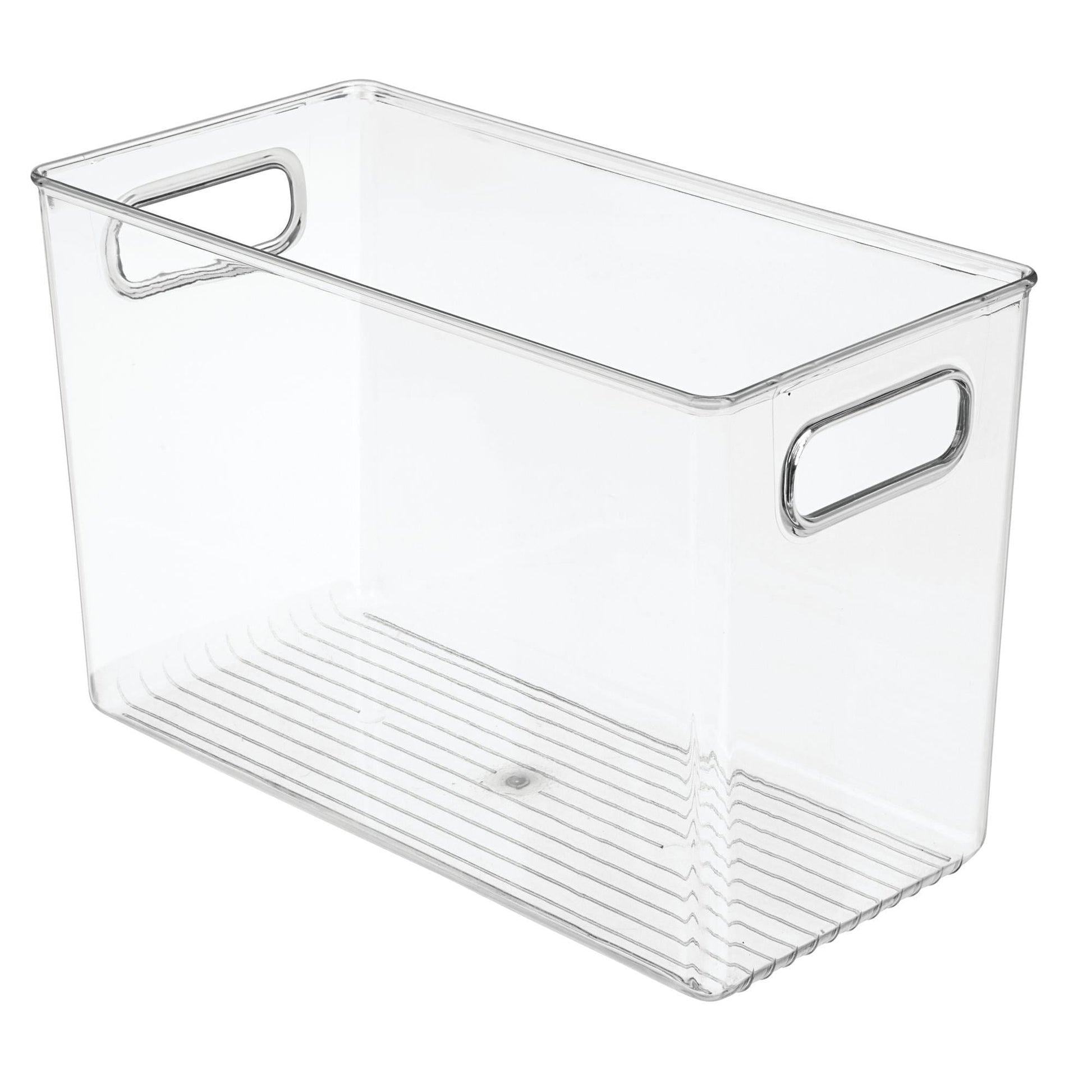 Storage organizer plastic food storage container bin with handles for kitchen pantry cabinet fridge freezer narrow for snacks produce vegetables pasta bpa free food safe 12 pack clear