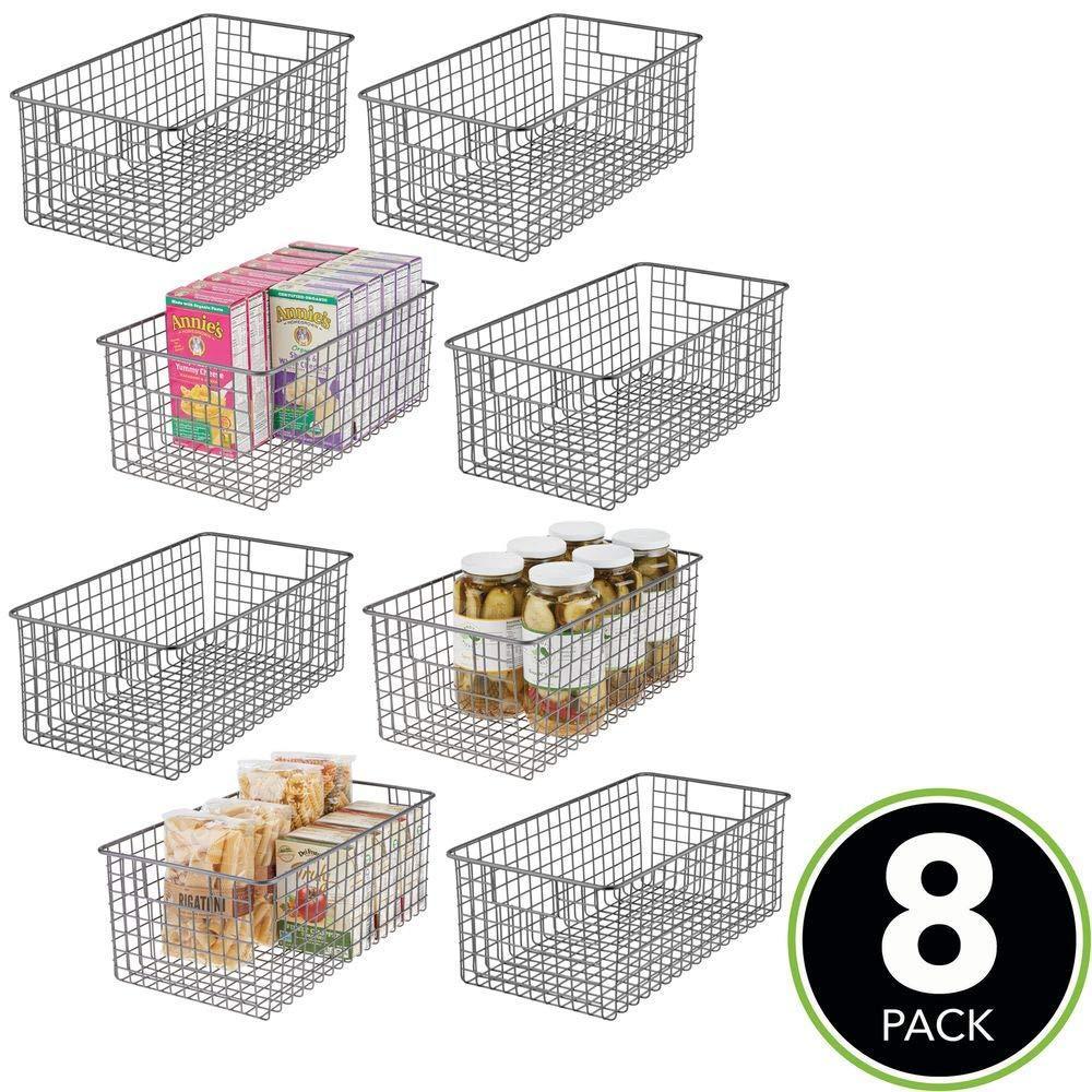Online shopping farmhouse decor metal wire food organizer storage bin basket with handles for kitchen cabinets pantry bathroom laundry room closets garage 16 x 9 x 6 in 8 pack graphite gray