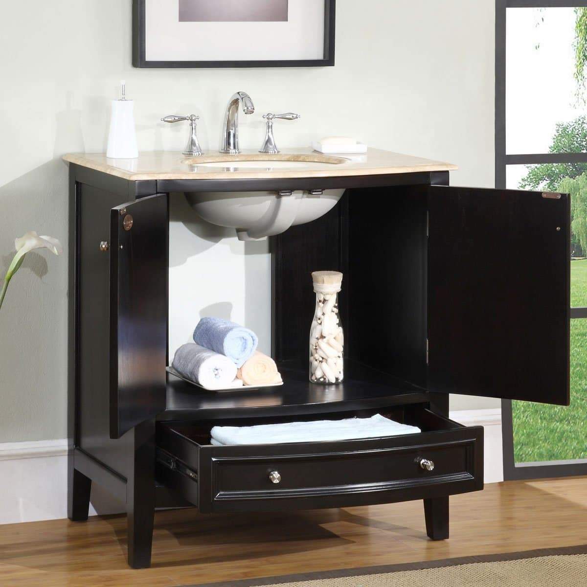 Discover the best silkroad exclusive hyp 0709 t uic 32 travertine stone top single sink bathroom vanity with furniture cabinet 32 dark wood