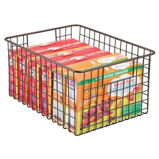 Cheap farmhouse decor metal wire food storage organizer bin basket with handles for kitchen cabinets pantry bathroom laundry room closets garage 12 x 9 x 6 4 pack bronze