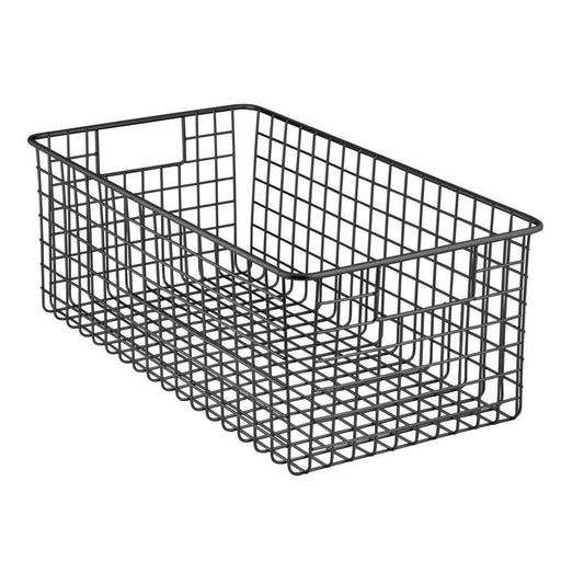 Best seller farmhouse decor metal wire food organizer storage bin basket with handles for kitchen cabinets pantry bathroom laundry room closets garage 16 x 9 x 6 in 8 pack matte black