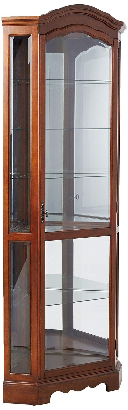 Cheap 5 shelf corner curio cabinet medium brown and clear