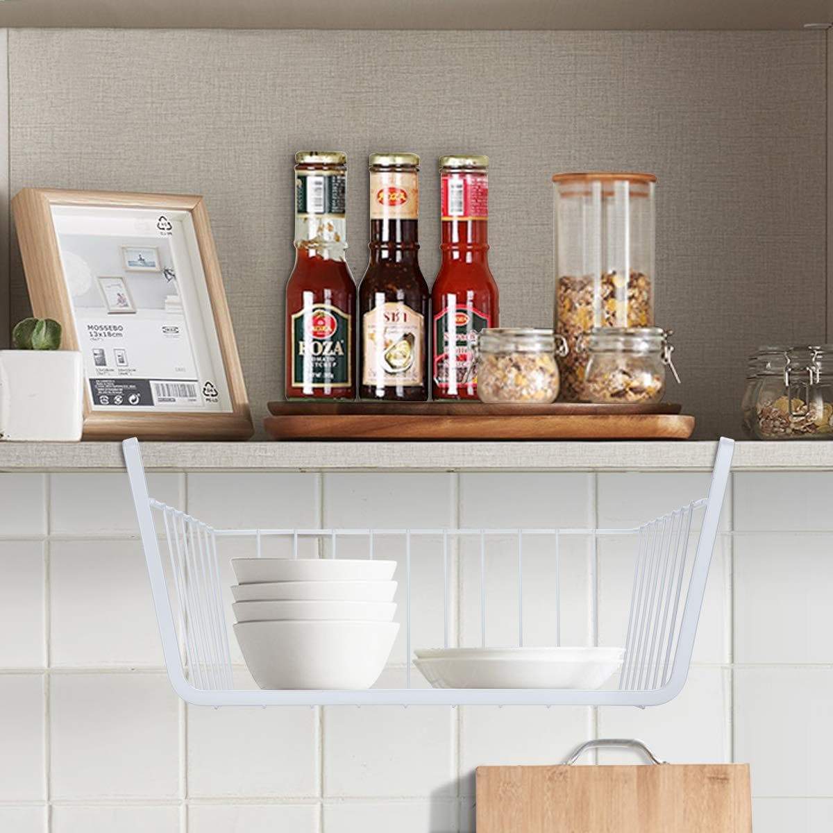 Discover the homeideas 4 pack under shelf basket white wire rack slides under shelves storage basket for kitchen pantry cabinet