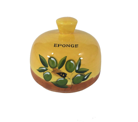 Ceramic Scrubby Sponge Holder with Olive Branch Design