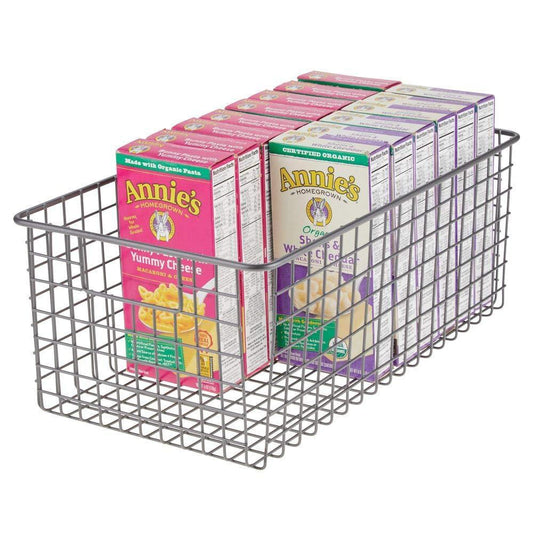Home farmhouse decor metal wire food organizer storage bin basket with handles for kitchen cabinets pantry bathroom laundry room closets garage 16 x 9 x 6 in 8 pack graphite gray