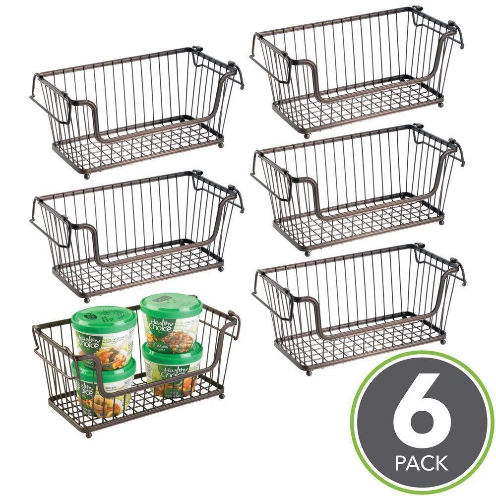 Selection modern farmhouse metal wire household stackable storage organizer bin basket with handles for kitchen cabinets pantry closets bathrooms 12 5 wide 6 pack bronze