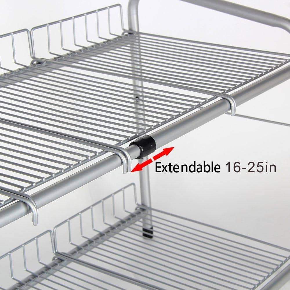 Featured flagship 2 tiers under sink strainer stainless steel silver expandable cabinet shelf kitchen and bath multipurpose tidy organizer storage rack