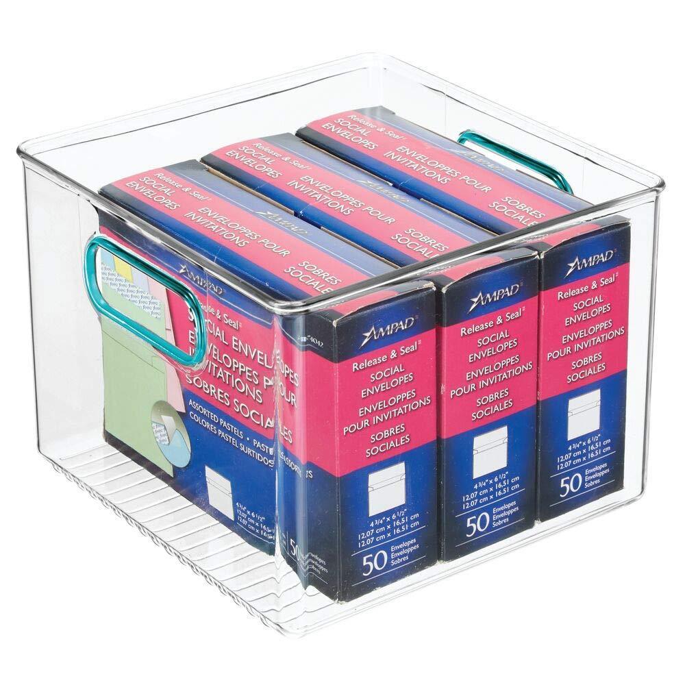 Explore plastic home office storage organizer container with handles for cabinets drawers desks workspace bpa free for pens pencils highlighters notebooks 8 wide 8 pack clear blue