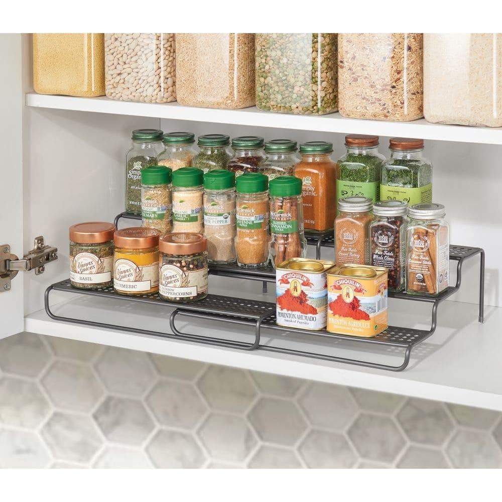 Save adjustable expandable kitchen wire metal storage cabinet cupboard food pantry shelf organizer spice bottle rack holder 3 level storage up to 25 wide 2 pack graphite gray