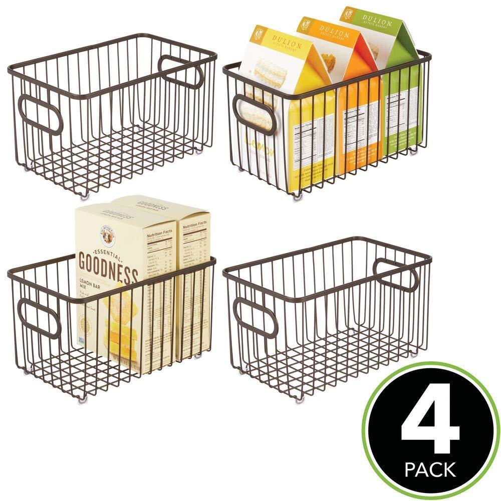 Buy now metal farmhouse kitchen pantry food storage organizer basket bin wire grid design for cabinets cupboards shelves countertops closets bedroom bathroom 10 long 4 pack bronze