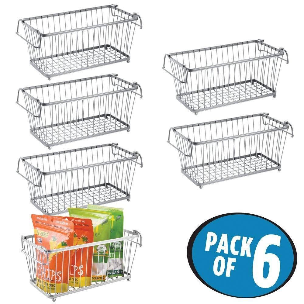 Order now household stackable metal wire storage organizer bin basket with built in handles for kitchen cabinets pantry closets bedrooms bathrooms 12 5 wide 6 pack silver