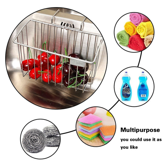 HJKK Sponge Holder for Kitchen Sink,Rust Proof 304 Stainless Steel Basket Storage Holder,Sink Organizer for Sponge Brush Soap Towel Dish Cloth Dishwashing Liquid and More - in Sink Sponge Holder