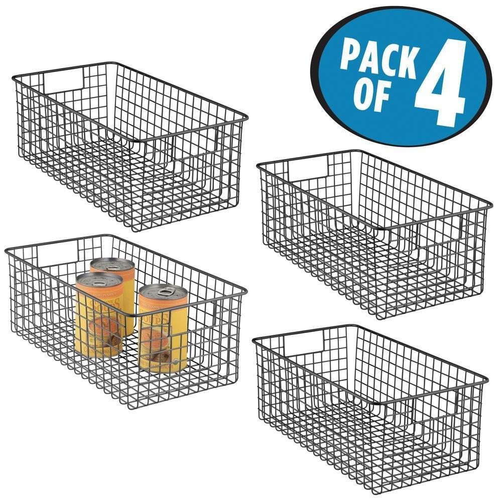 Storage farmhouse decor metal wire food organizer storage bin basket with handles for kitchen cabinets pantry bathroom laundry room closets garage 16 x 9 x 6 in 4 pack matte black