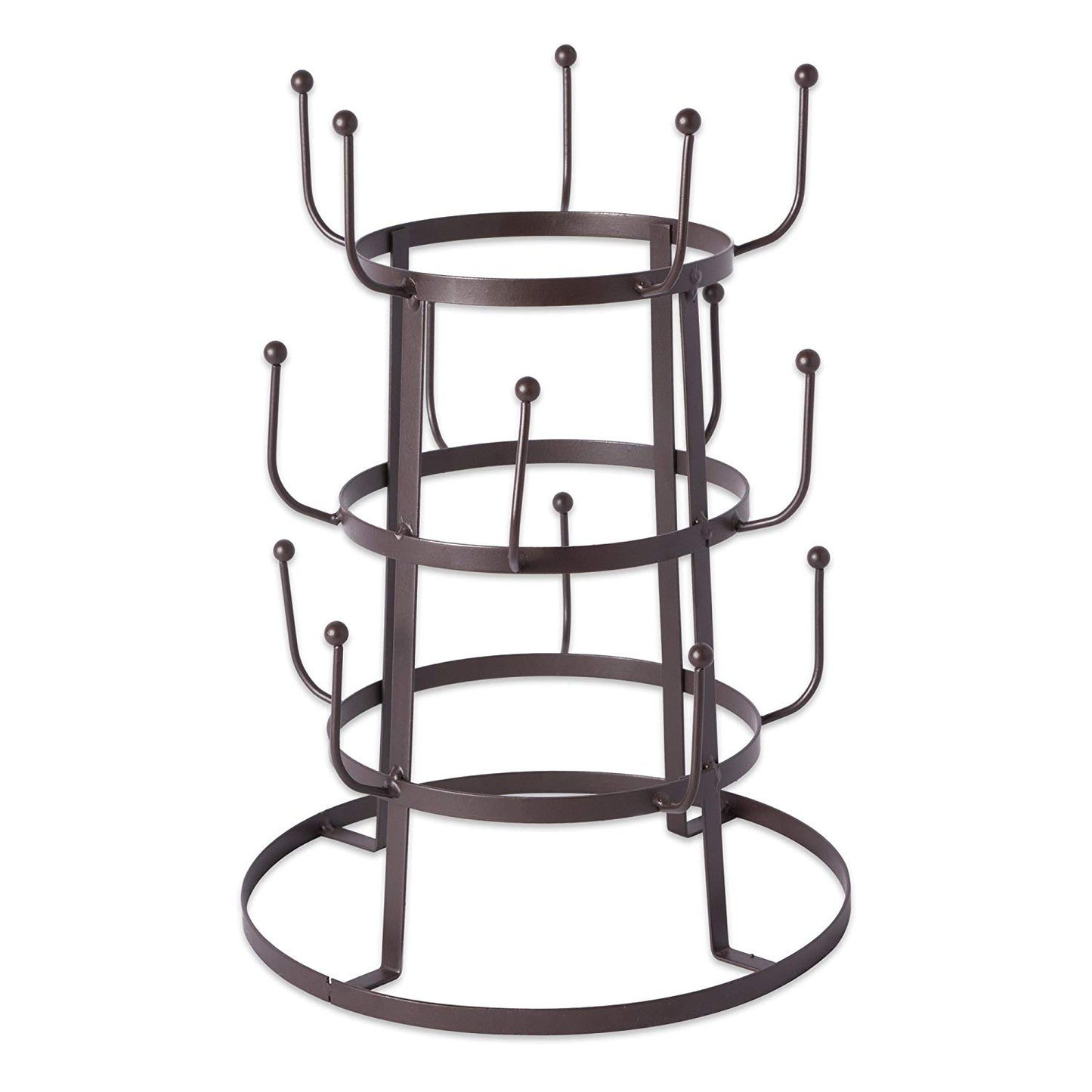 Home Traditions 3 Tier Countertop or Pantry Vintage Metal Wire Tree Stand for Coffee Mugs, Glasses, and Cups, 15 Mug Capacity, Rustic Bronze