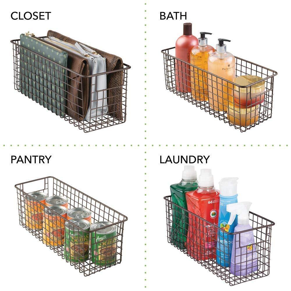 Selection farmhouse decor metal wire bathroom organizer storage bin basket for cabinets shelves countertops bedroom kitchen laundry room closet garage 16 x 6 x 6 in 6 pack bronze