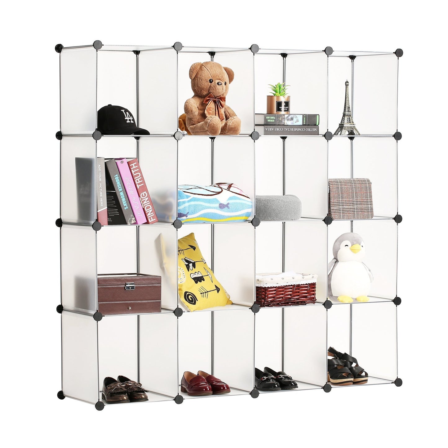 Best bastuo 16 cubes diy storage cabinet clothes wardrobe closet bookcase shelf baskets modular cubes closet for toys books clothes white with doors