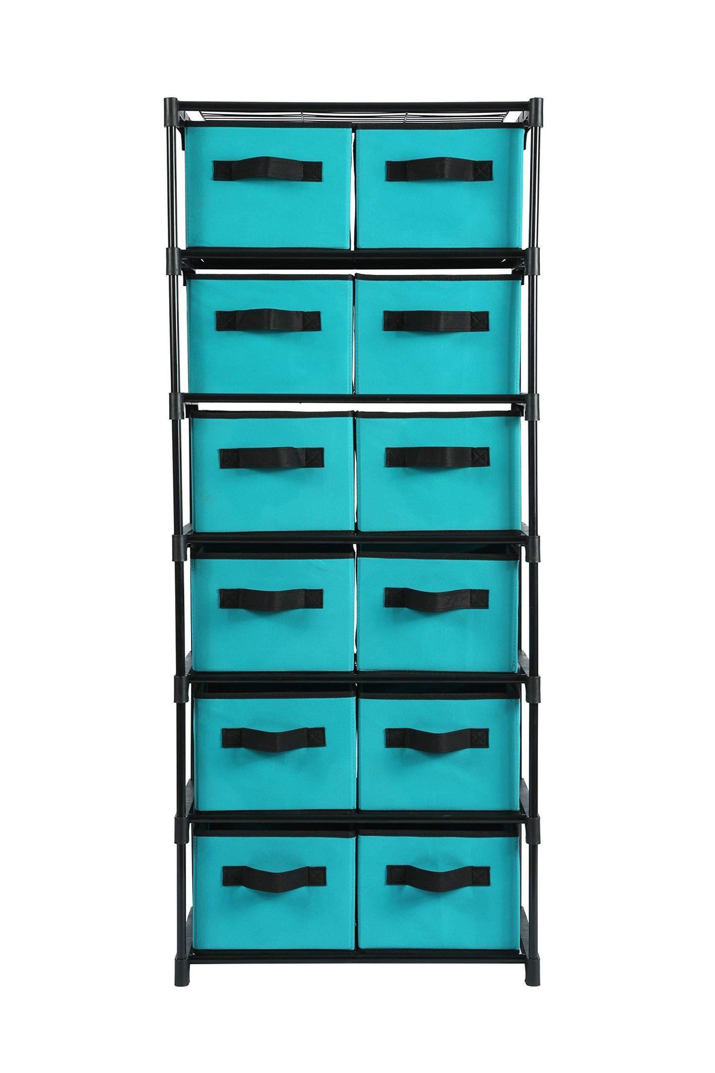Results homebi storage chest shelf unit 12 drawer storage cabinet with 6 tier metal wire shelf and 12 removable non woven fabric bins in turquoise 20 67w x 12d x49 21h