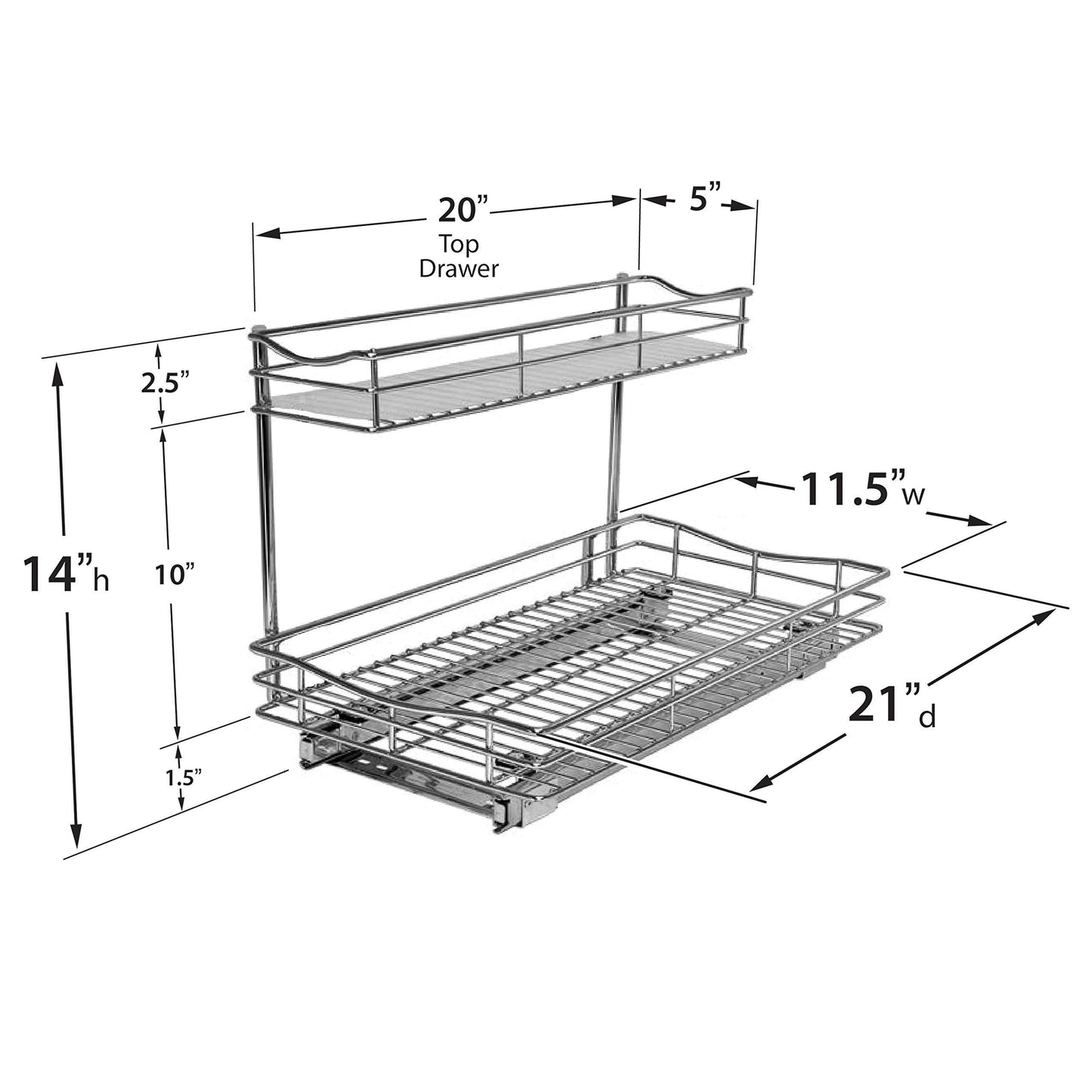 Buy lynk professional professional sink cabinet organizer with pull out out two tier sliding shelf 11 5w x 21d x 14h inch chrome