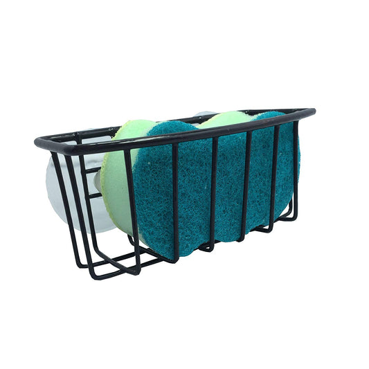Hopeful by Long-Lived Durable Steel Construction Color Coated Large Suction Cups Kitchen Sink Sponge Storage Organizer Holder (Black)