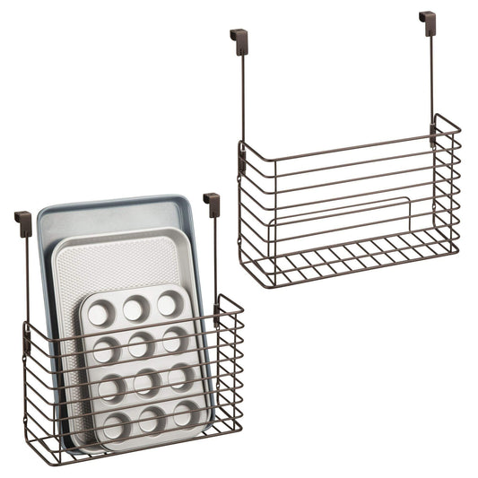 Buy metal over cabinet kitchen storage organizer holder or basket hang over cabinet doors in kitchen pantry holds bakeware cookbook cleaning supplies 2 pack steel wire in bronze
