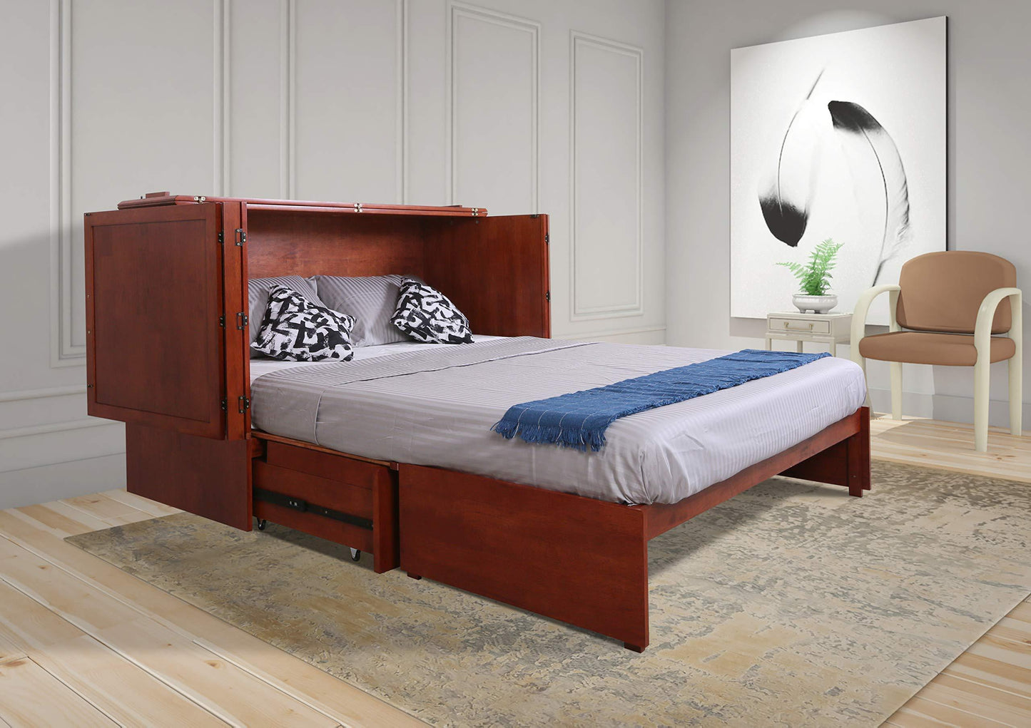 Save on emurphybed com daily delight charging station gel infused mattress solid wood murphy cabinet chest bed queen cherry