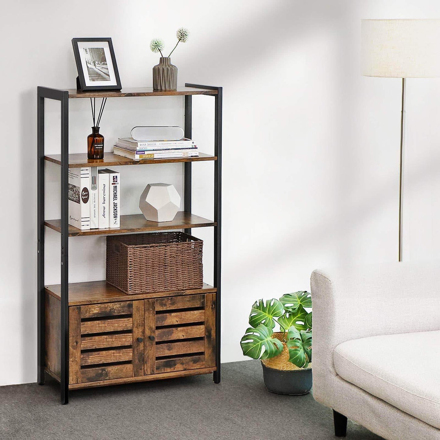 Discover the best vasagle industrial storage cabinet bookshelf bookcse bathroom floor cabinet with 3 shelves and 2 shutter doors in living room study bedroom multifunctional rustic brown ulsc75bx