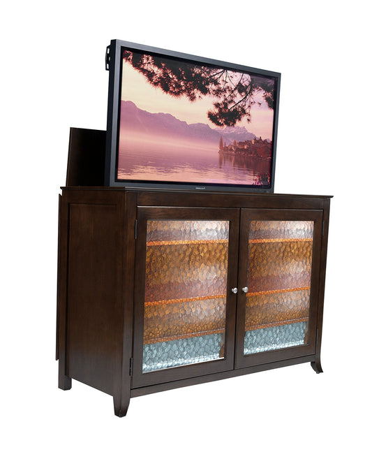 New touchstone 70065 carmel tv lift cabinet espresso up to 60 inch tvs diagonal 55 in wide contemporary style motorized tv cabinet pop up tv cabinet with memory feature ir rf 12v trigger