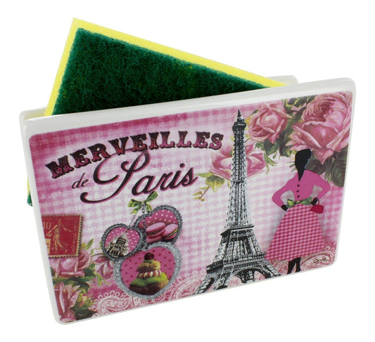 Ceramic Sponge Holder, French Vintage Design "Merveilles De Paris France"