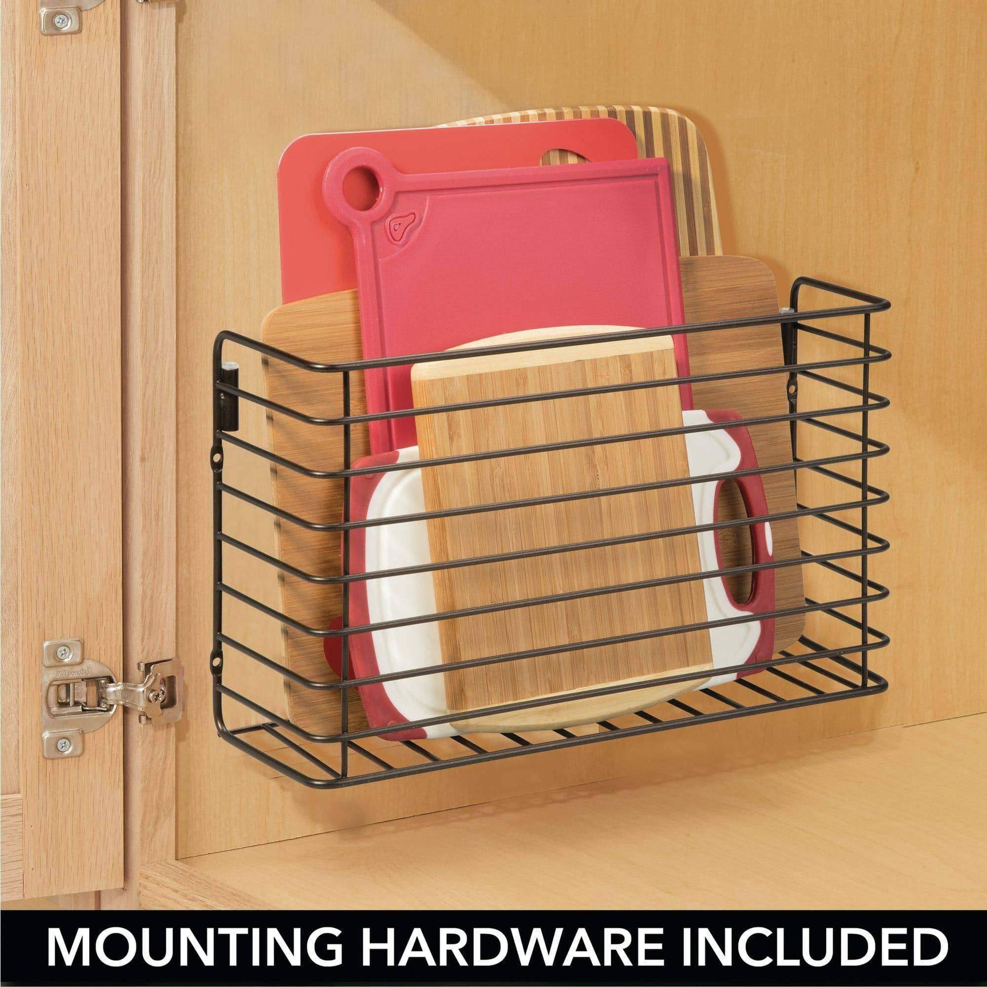Discover metal over cabinet kitchen storage organizer holder or basket hang over cabinet doors in kitchen pantry holds bakeware cookbook cleaning supplies 2 pack steel wire in bronze