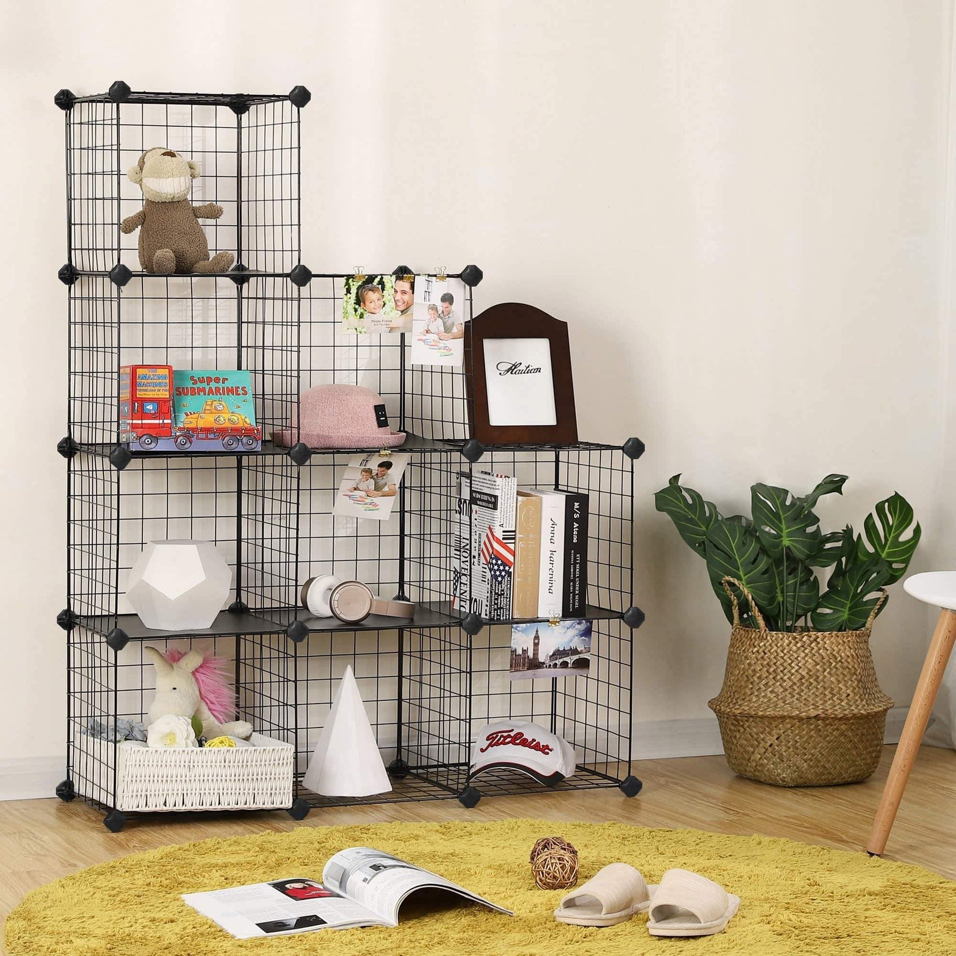 Budget friendly songmics metal wire cube storage 9 cube shelves organizer stackable storage bins modular bookcase diy closet cabinet shelf 36 6l x 12 2w x 36 6h black ulpi115h