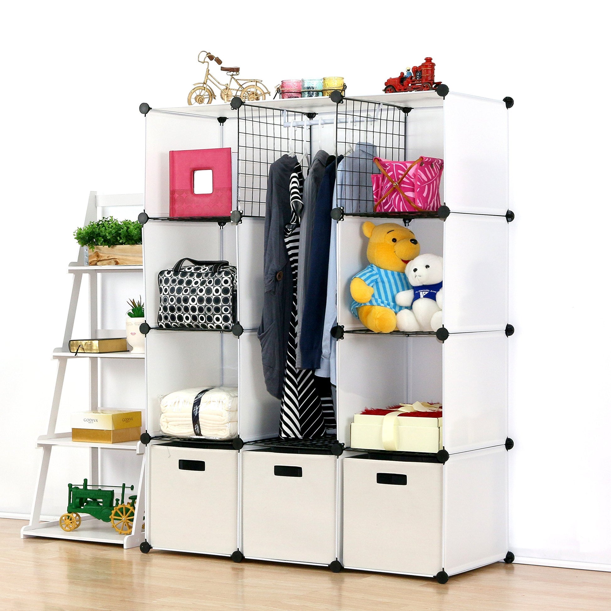 Select nice unicoo multi use diy plastic 12 cube organizer toy organizer bookcase storage cabinet wardrobe closet white with door sticker deeper cube white