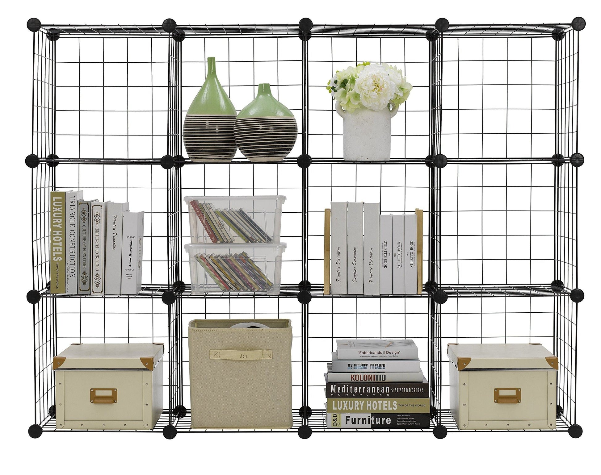 Explore finnhomy 12 storage cubes multi use diy wire grid organizer closet organizer shelf cabinet wire grids panels garage storage rack sets shelving units for books plants toys shoes clothes black